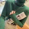 Autumn and Winter Striped High Neck Knitted Shirt for Women's New Long Sleeve Top, Women's Sweater Base Shirt